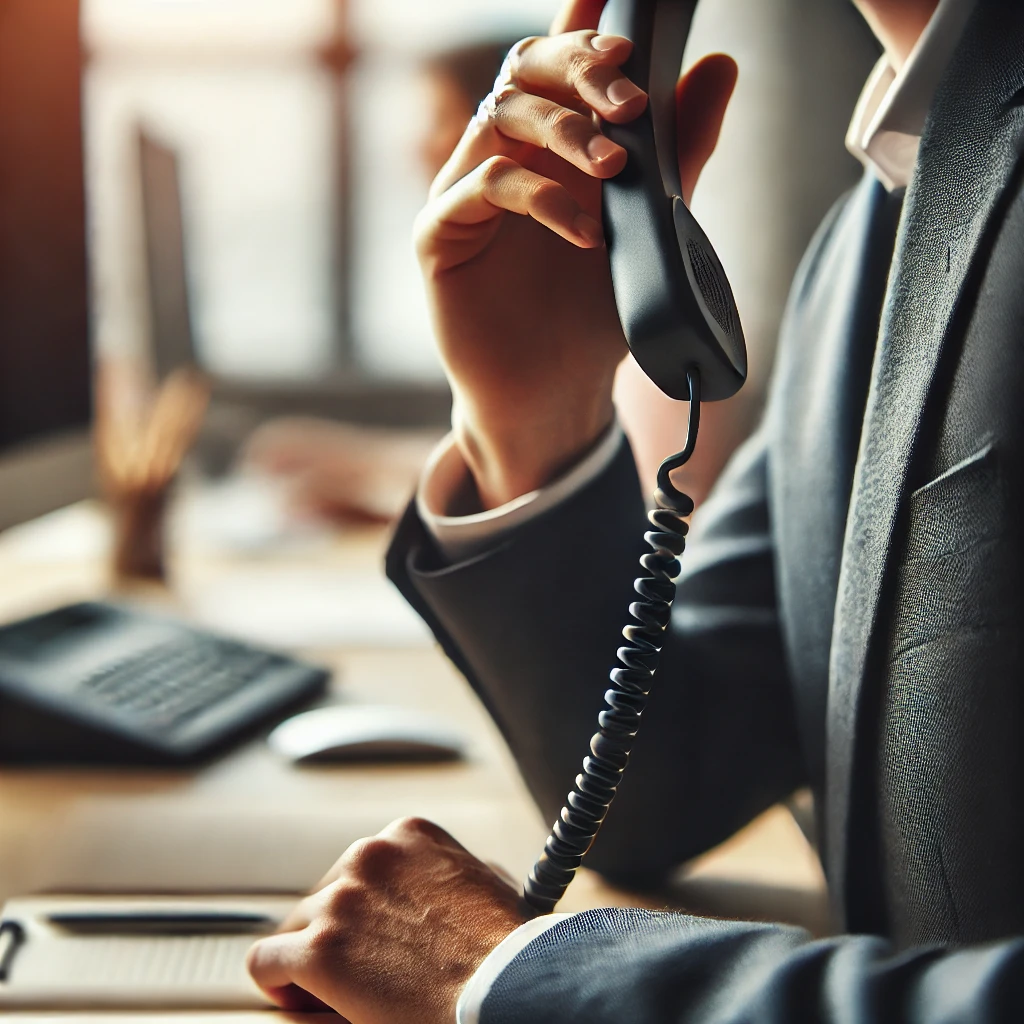 A Man In A Suit Holding A Phone At A Desk — Frigid-Air PTY Ltd In South Lismore, NSW