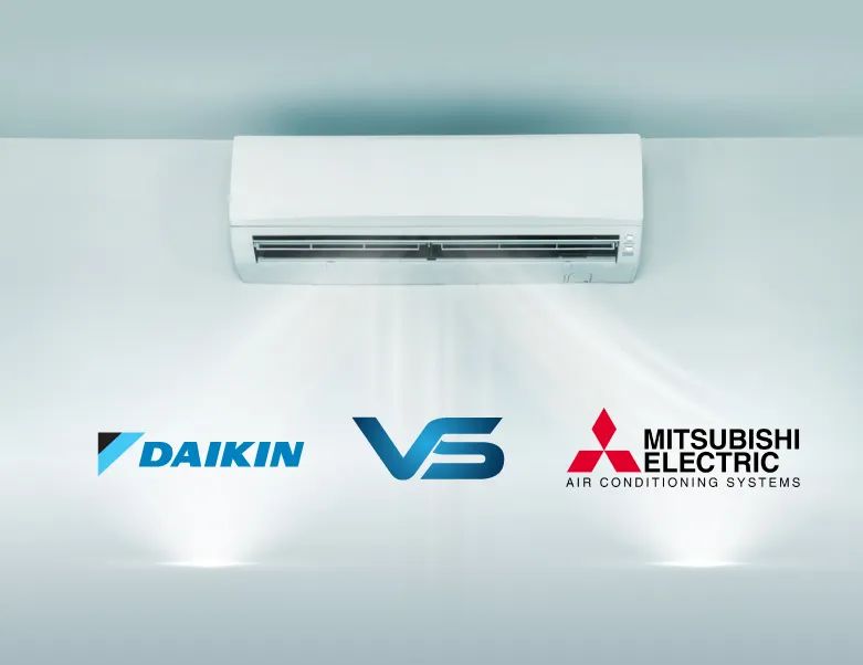 An Air Conditioning Unit On The Wall With Two Logos In the Image — Frigid-Air PTY Ltd In South Lismore, NSW
