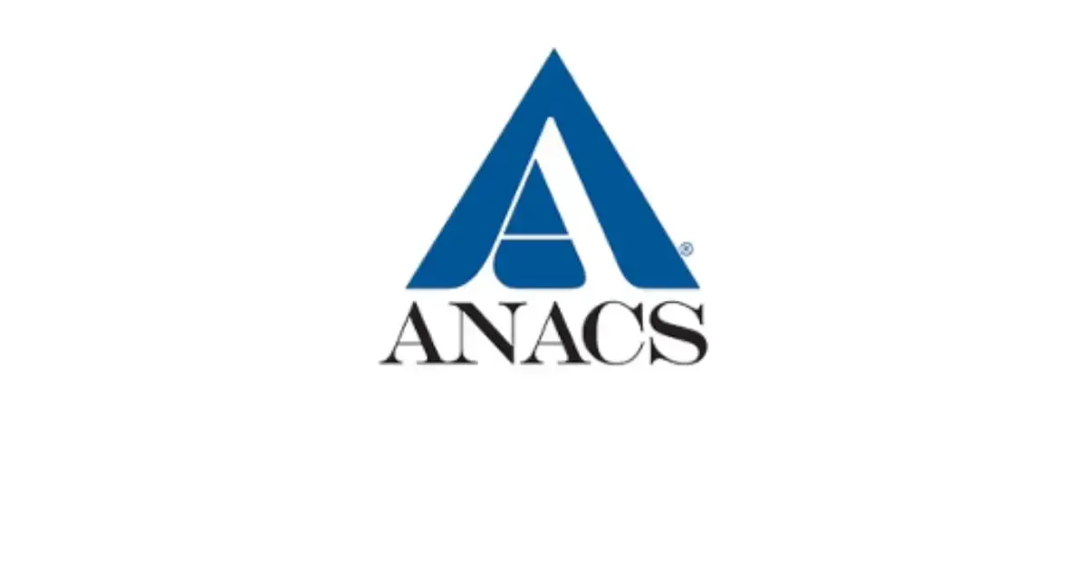 A blue anacs logo on a white background