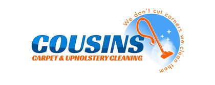 A logo for cousins carpet and upholstery cleaning