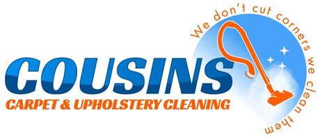 A logo for cousins carpet and upholstery cleaning