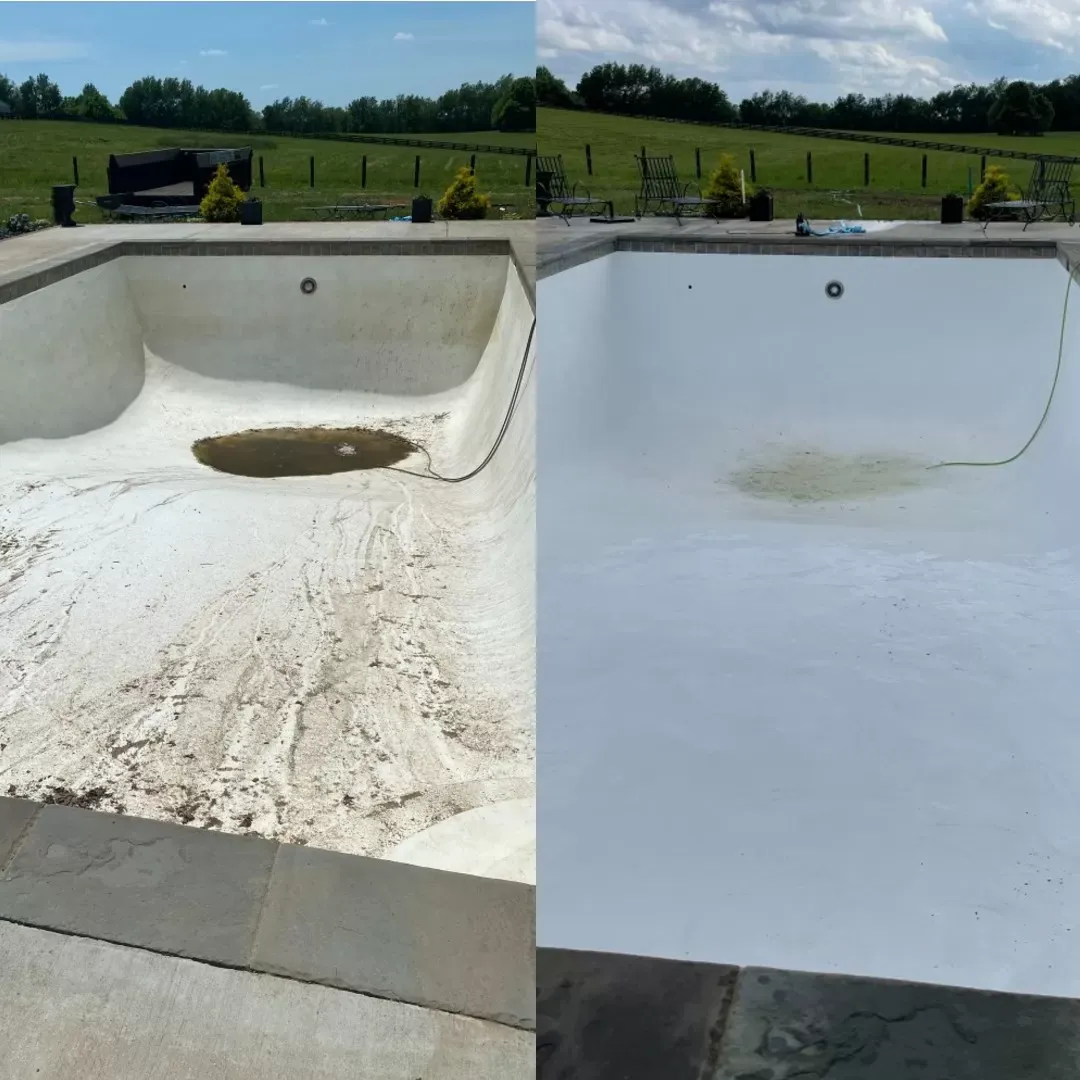 A before and after picture of a swimming pool