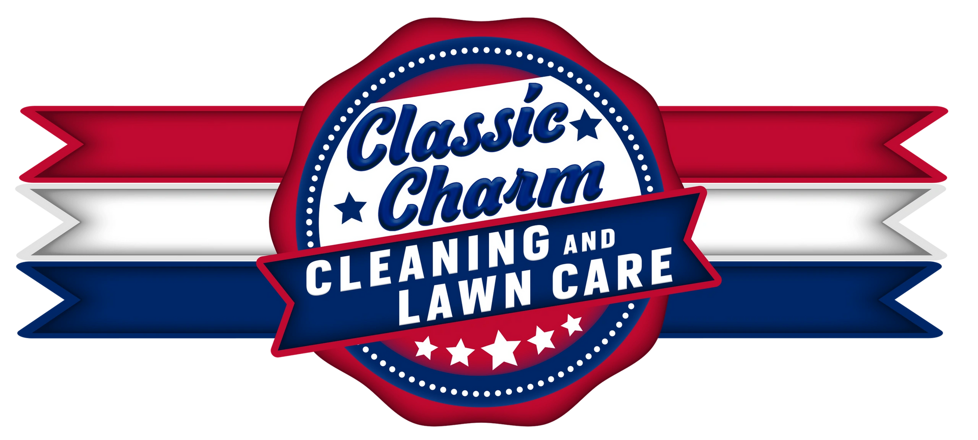 A logo for classic charm cleaning and lawn care