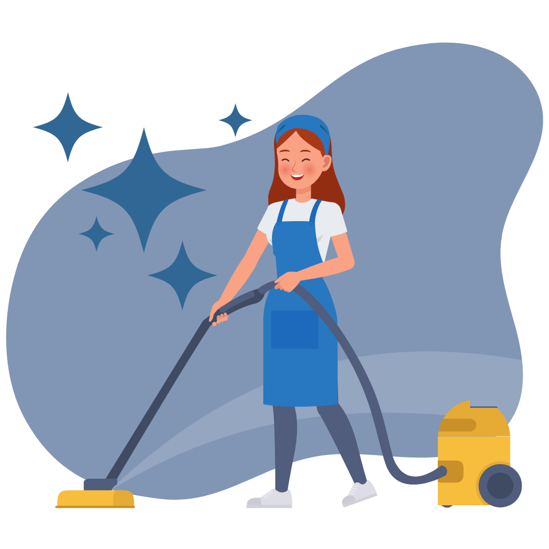 A woman is using a vacuum cleaner to clean the floor.