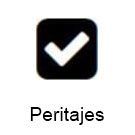 Una marca de verificación blanca en un cuadrado negro con la palabra peritajes debajo.