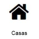 Un icono de casa en blanco y negro con la palabra casas debajo.