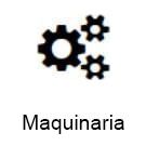 Un icono en blanco y negro de tres engranajes y la palabra maquinaria.