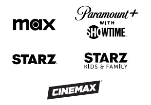 The logos for paramount plus , starz , and cinemax are shown.