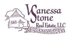 Vanessa Stone Real Estate, LLC logo with a house and stone wall in purple and gray
