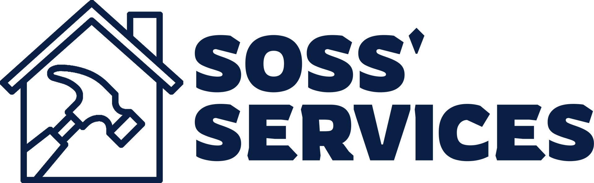 Logo: a house with a hammer inside; "SOSS' SERVICES" in dark blue.