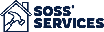 Logo: a house with a hammer inside; "SOSS' SERVICES" in dark blue.