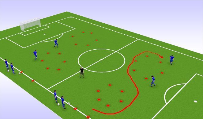 A group of people are playing soccer on a field.