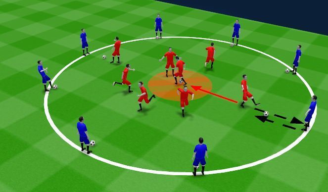A group of soccer players are playing a game on a field.