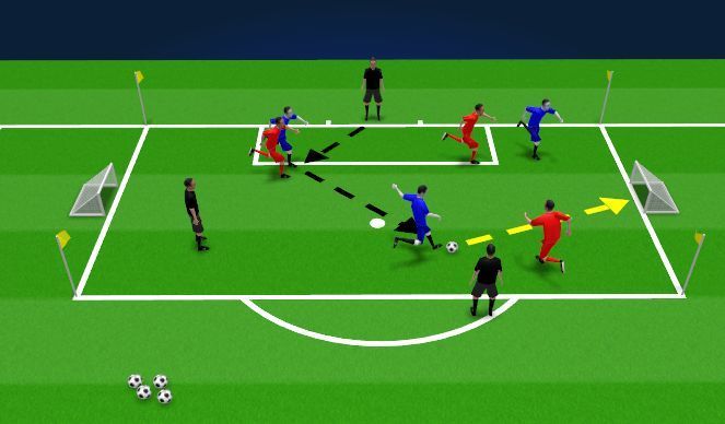 A group of soccer players are playing a game on a field.