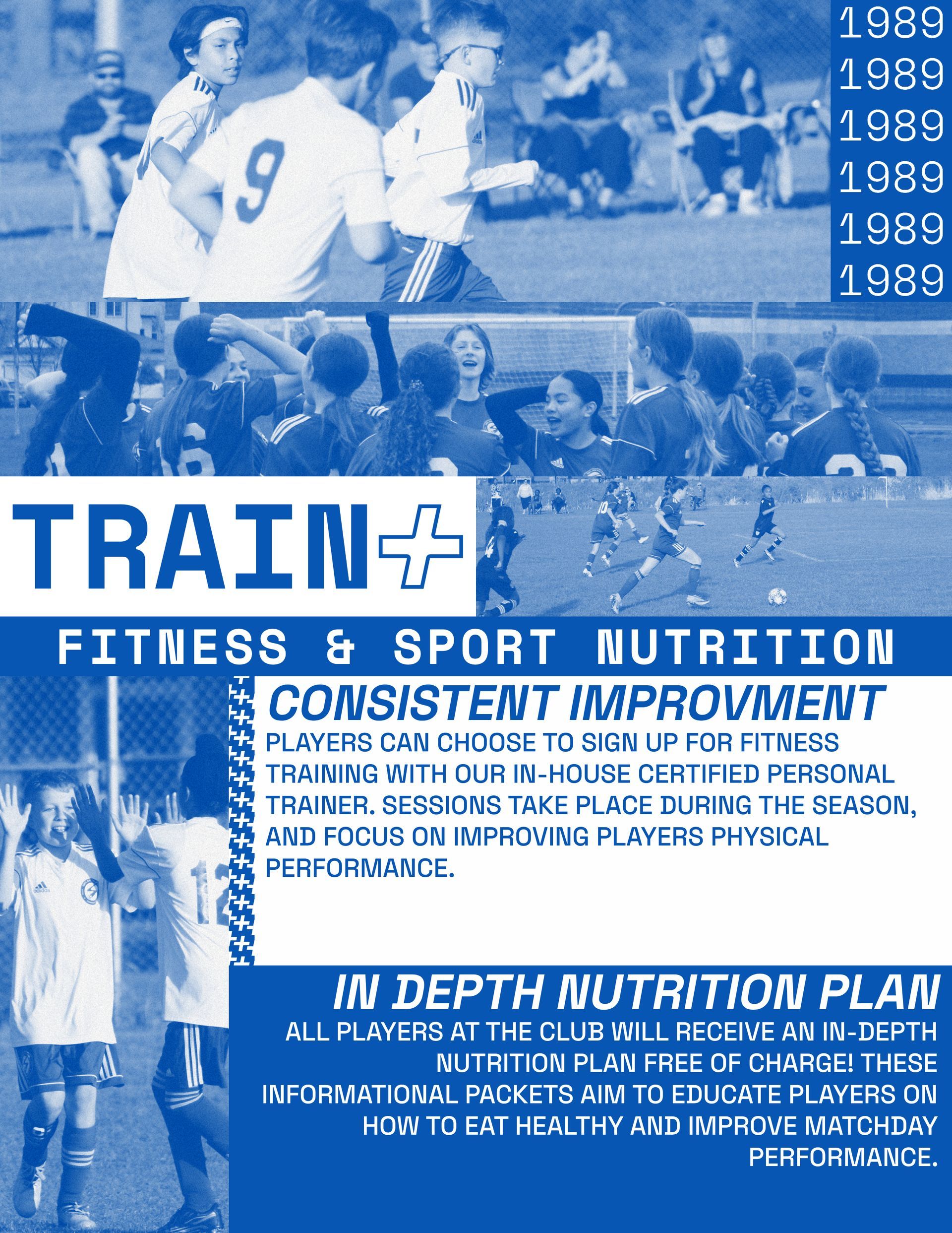 A poster for train + fitness and sport nutrition