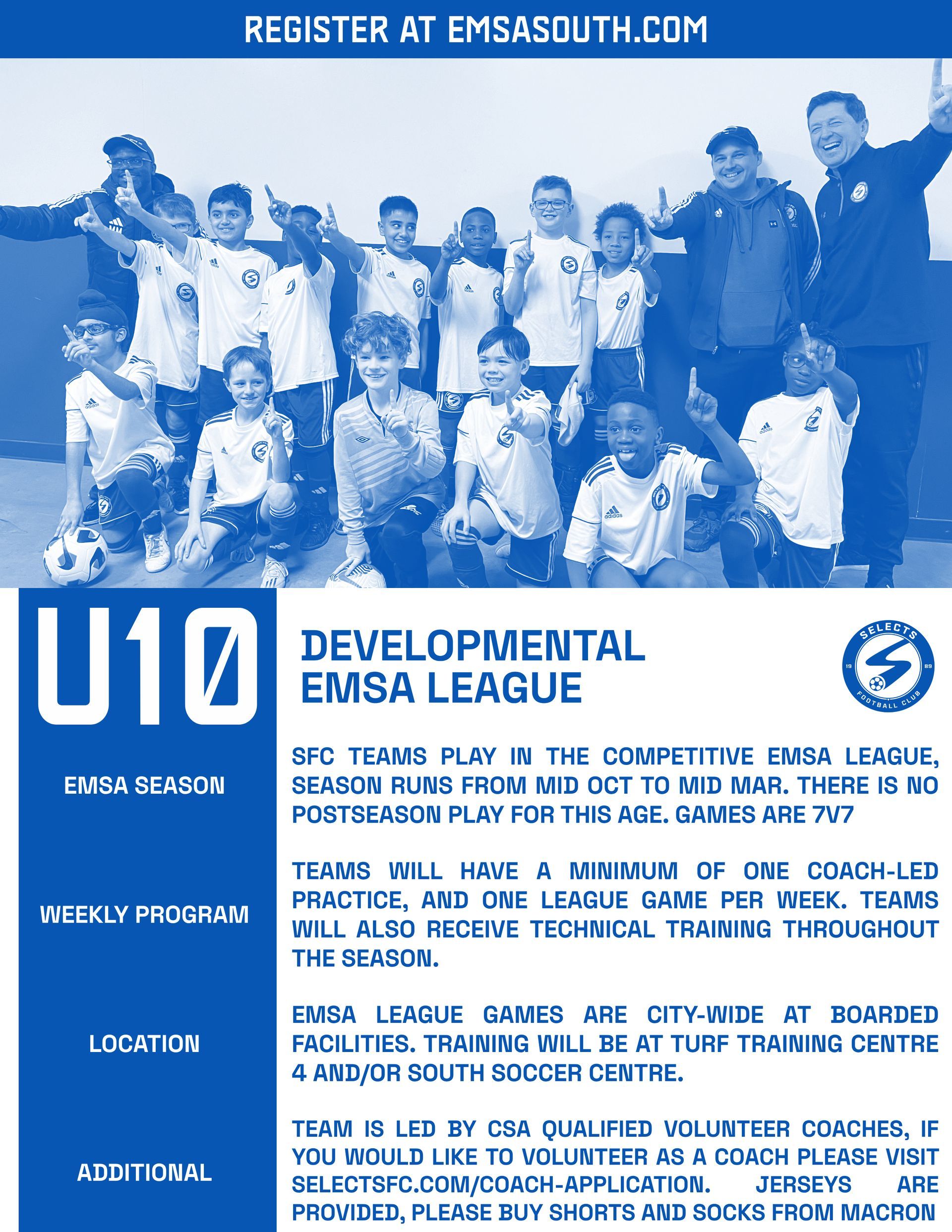 A poster for u10 developmental emsa league