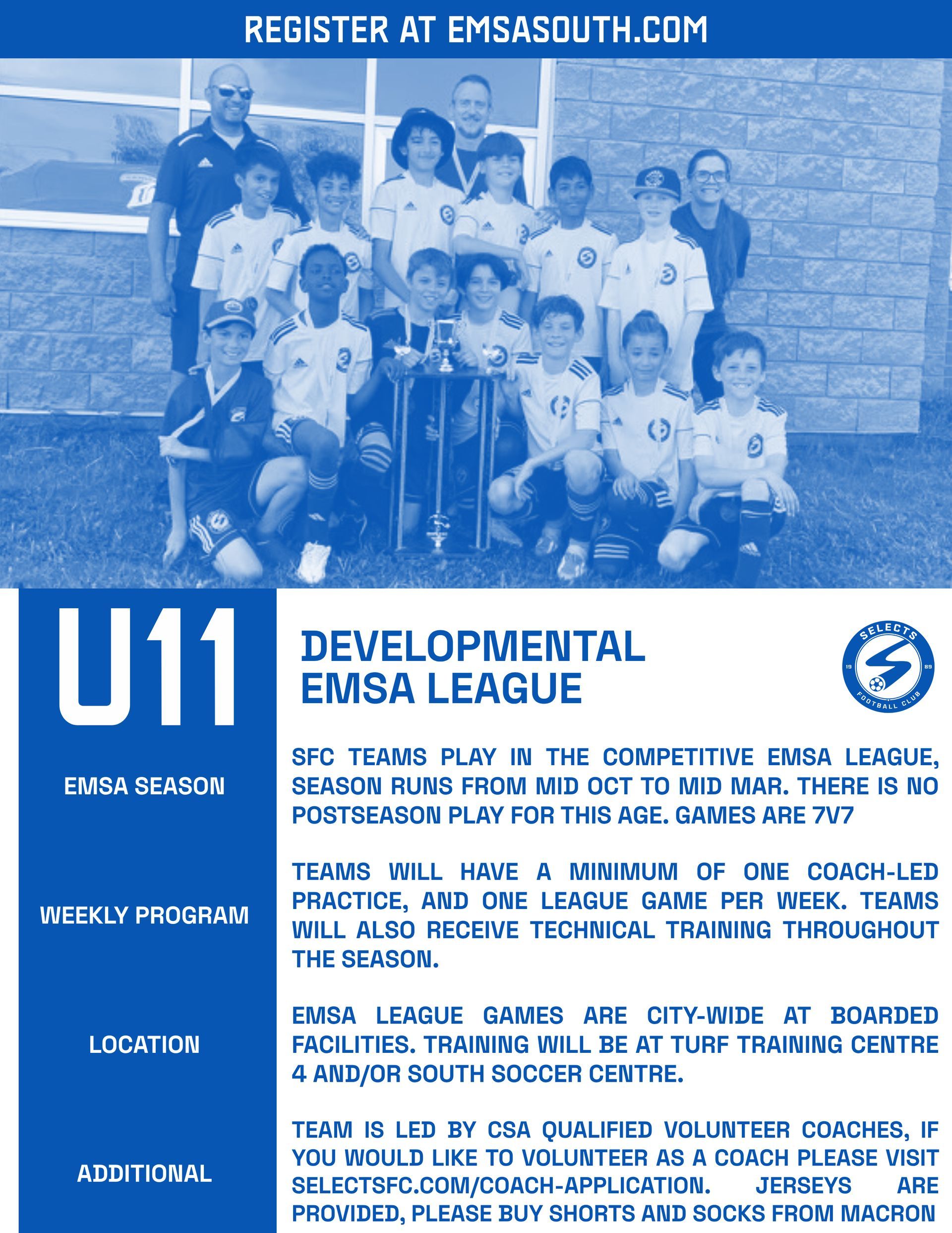 A poster for u11 developmental emsa league