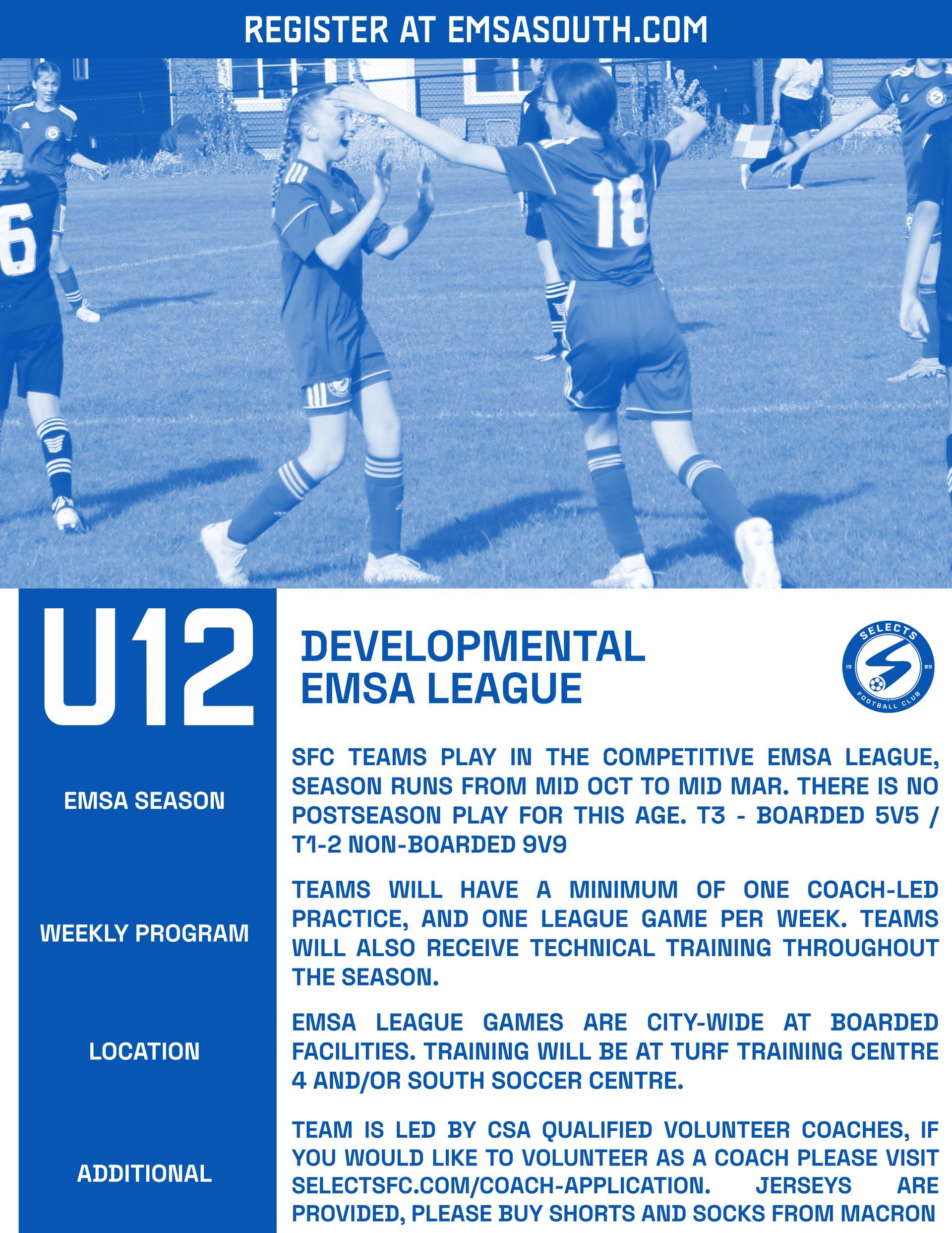 A poster for u12 developmental emsa league