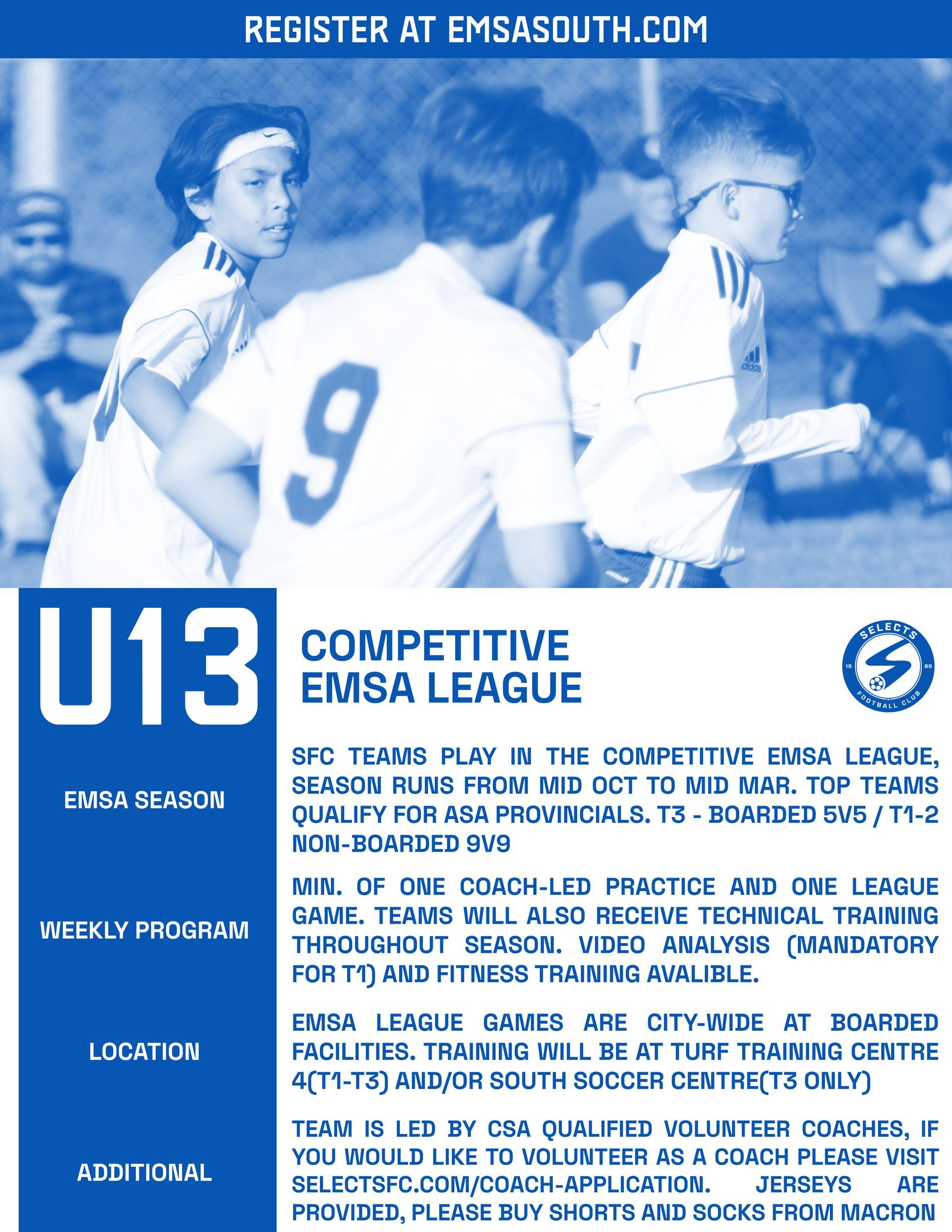 A poster for the u13 competitive emsa league