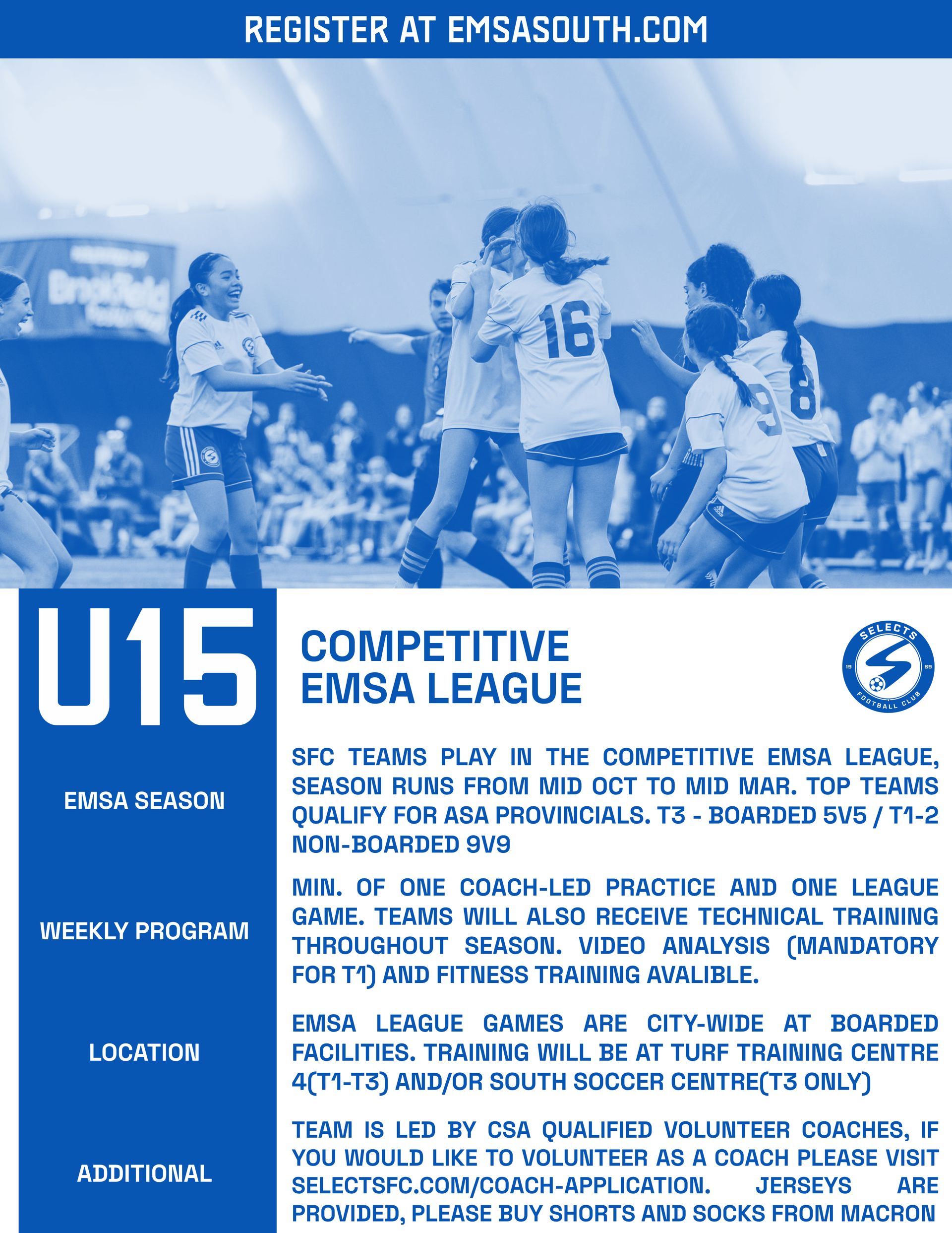 A poster for the u15 competitive emsa league