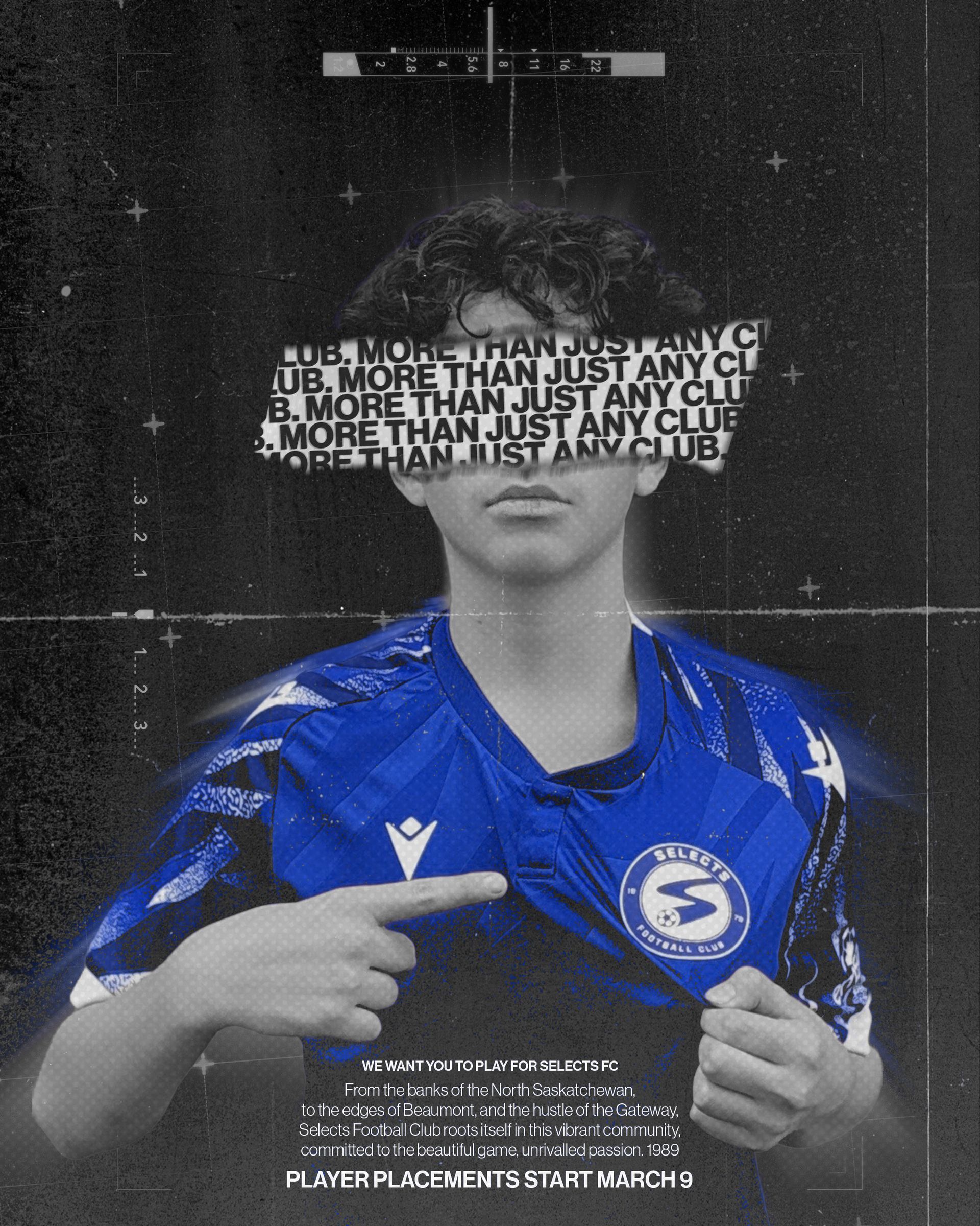 A person wearing a blue sports jersey with a club logo, holding a piece of text over their eyes. Text at bottom included.
