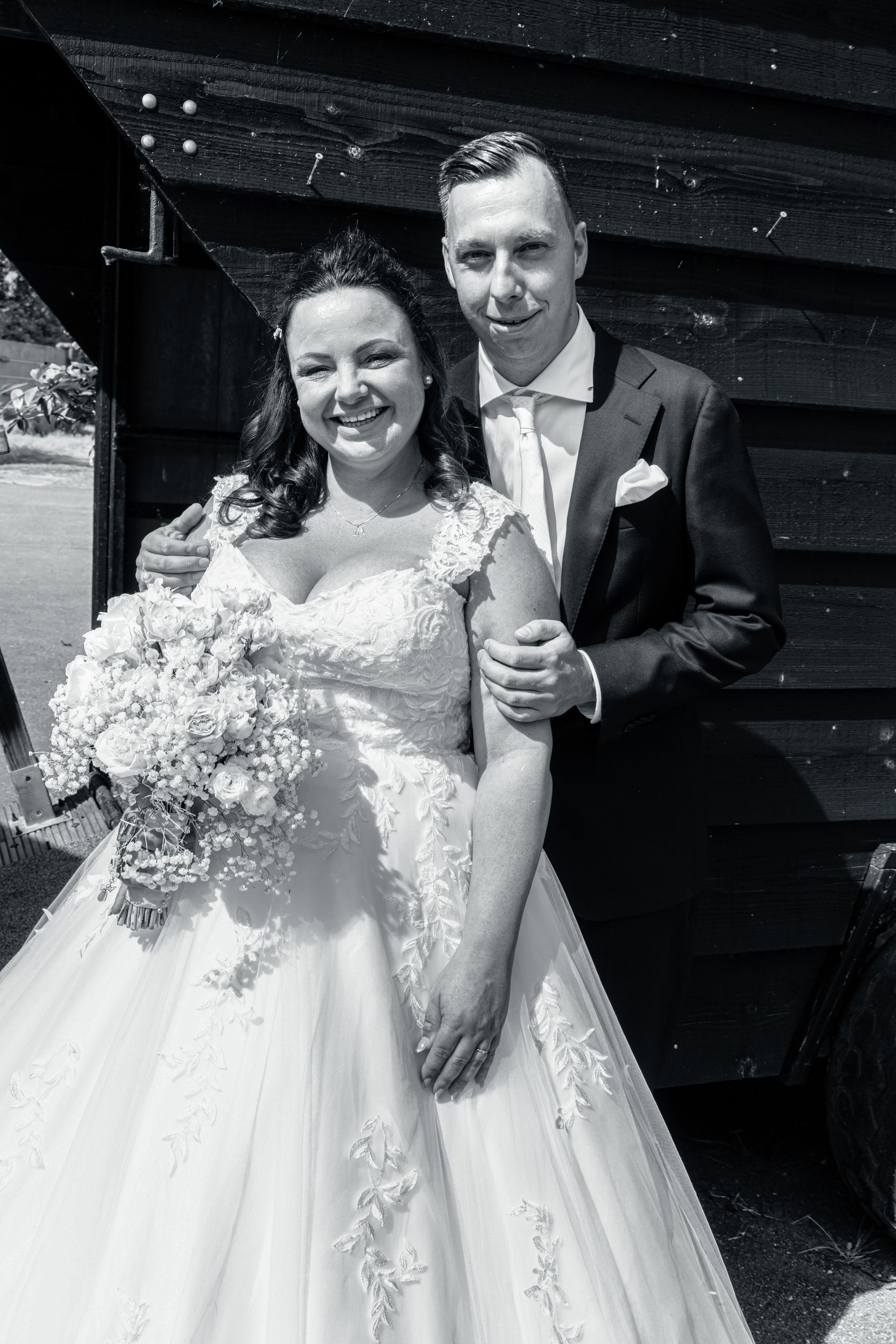 bruidspaar, trouwen, zwart wit