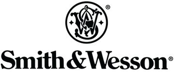 Črno-bel logotip za smith & wesson na belem ozadju.