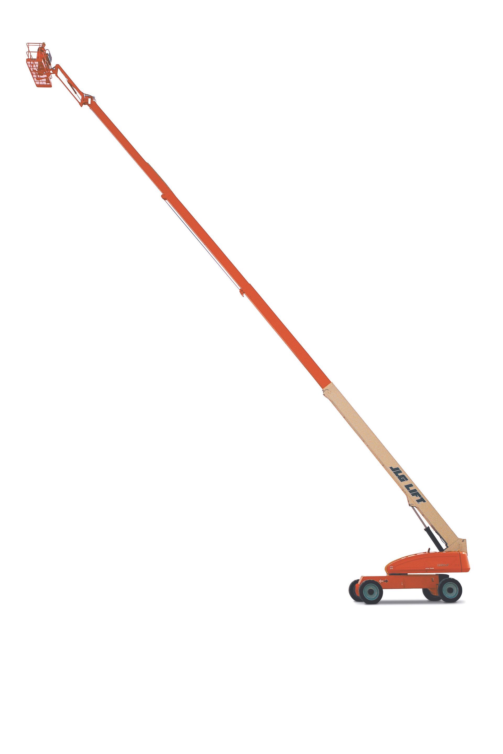 A jlg aerial lift is sitting on top of a white surface.