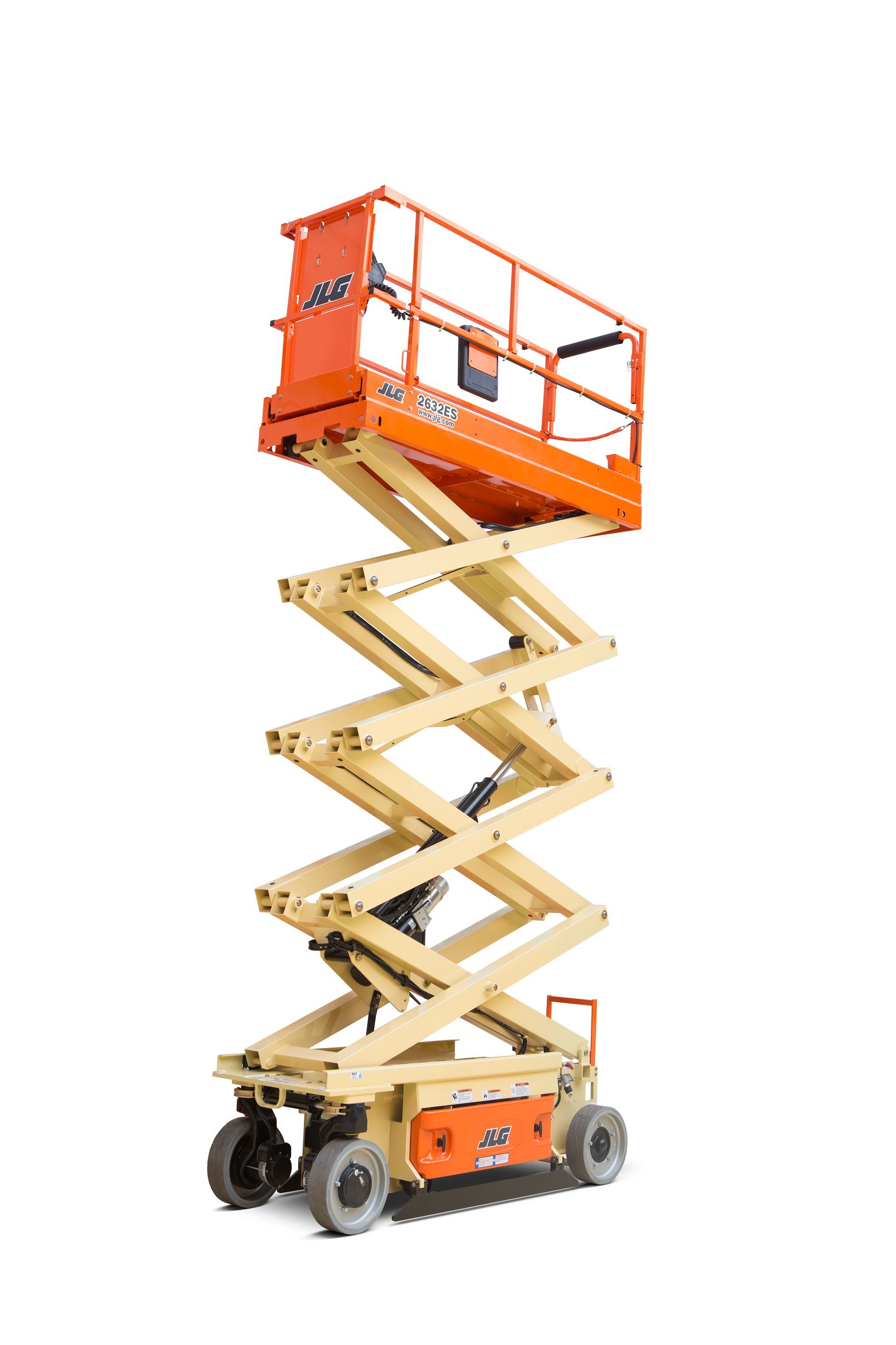 A scissor lift is sitting on top of a white surface.