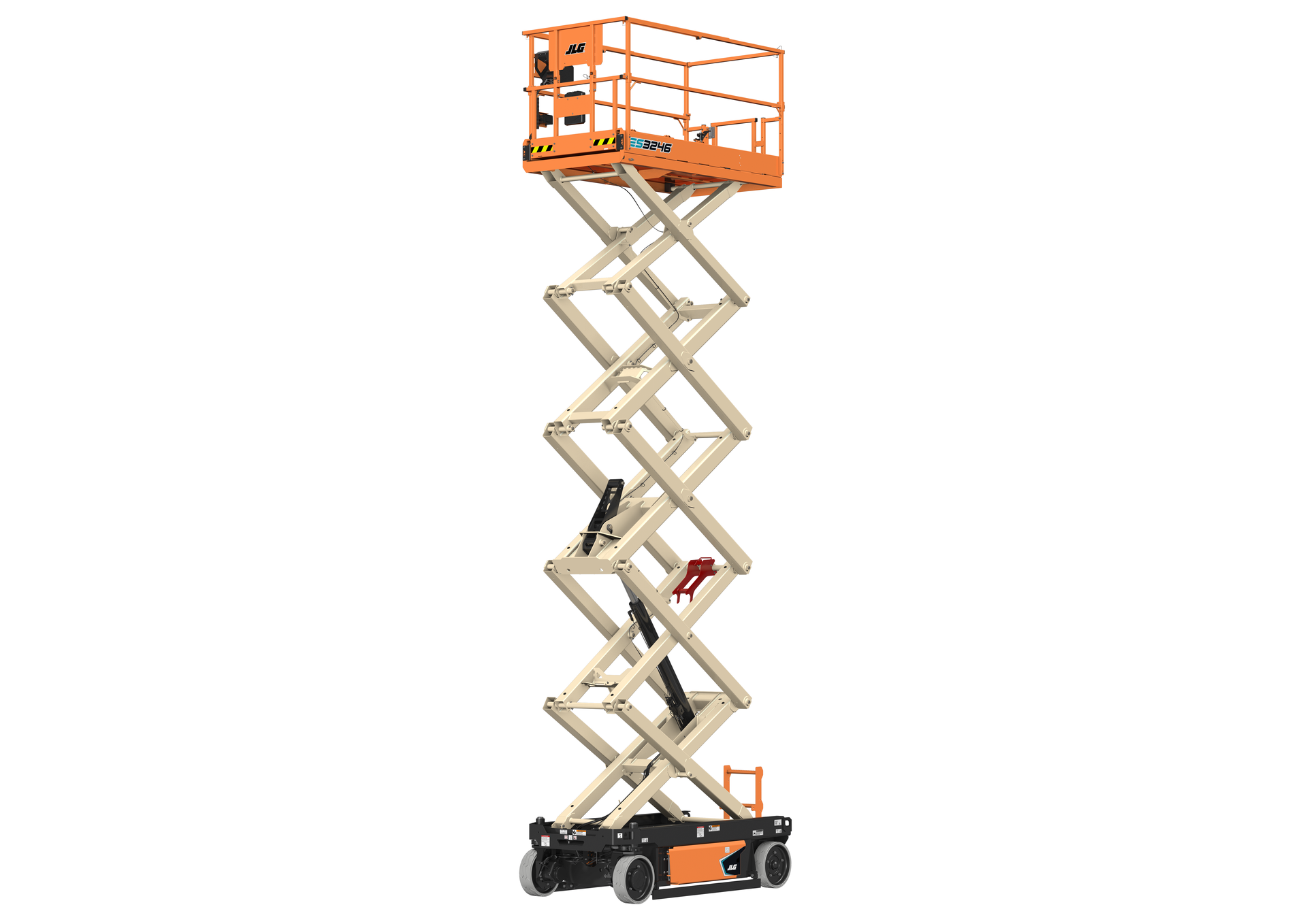 A scissor lift is sitting on top of a white surface.