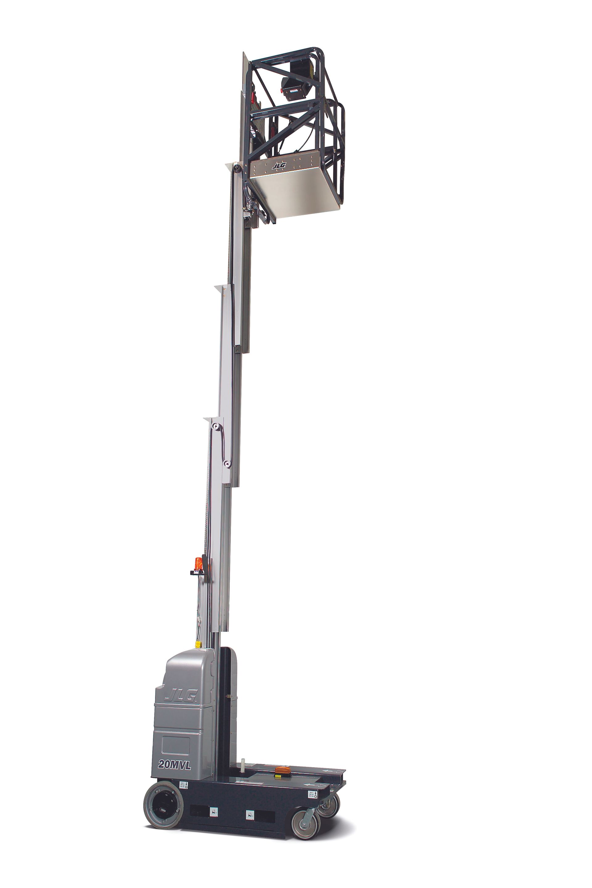 A scissor lift is sitting on top of a white surface.