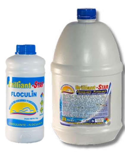 Floculante Floculin Star Químicos, clarifica el agua de la piscina agrupando las impurezas para una filtración más eficiente.