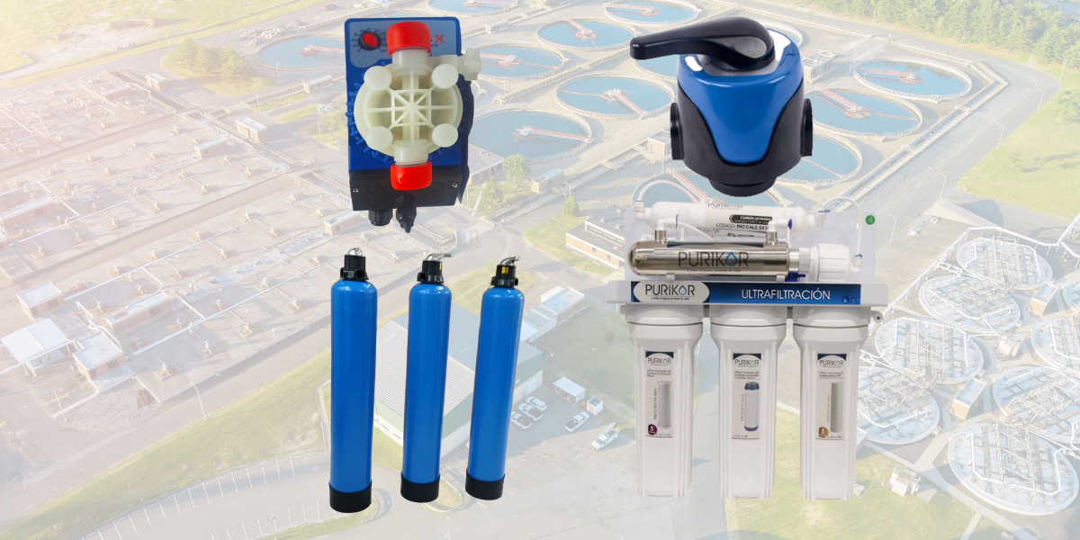 Equipos de tratamiento de agua: bomba dosificadora, válvula, filtro y ultrafiltración. Más equipos disponibles.