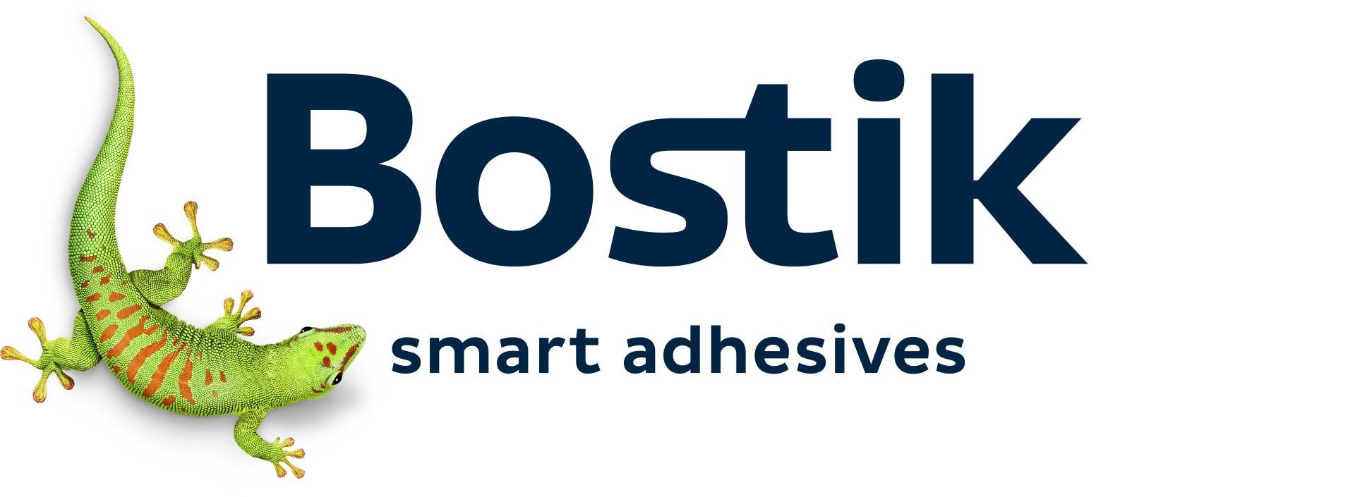 The logo for bostik smart adhesives has a lizard on it