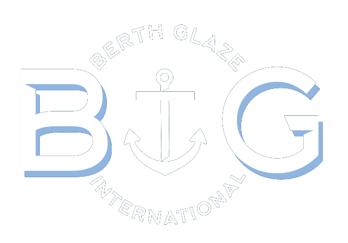 A logo for a company called berth glaze international with an anchor in the middle.