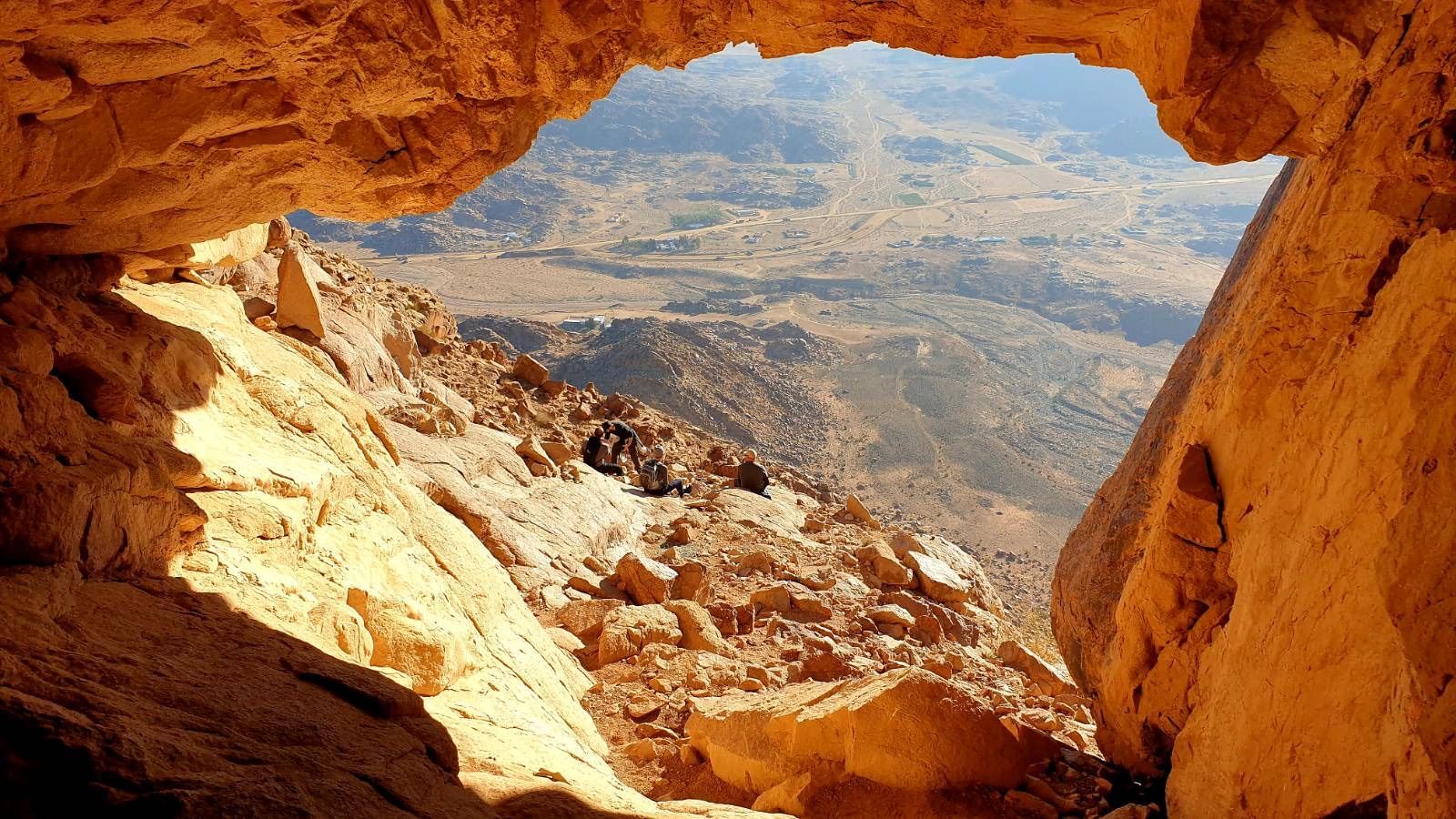 A view of a desert landscape from a Elijah's Cave