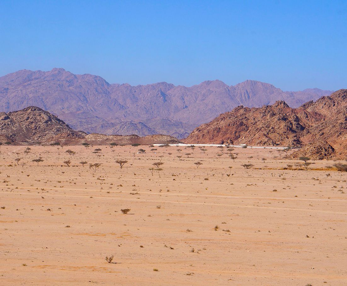 A desert landscape with mountains in the background at possible Rephadim Battlefield Site