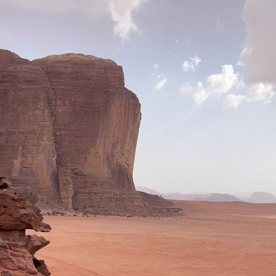 A large rock formation in the middle of Wadi Rum