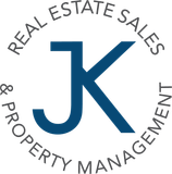 JK Real Estate Sales & Property Management logo in blue and gray circular text