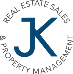 JK Real Estate Sales & Property Management logo in blue and gray circular text