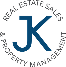 JK Real Estate Sales & Property Management logo in blue and gray circular text