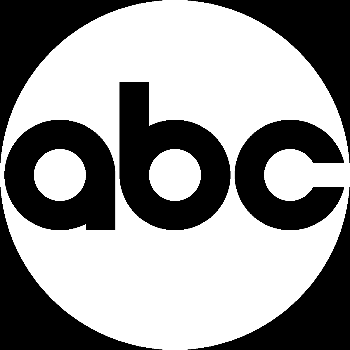 the abc logo is in a white circle on a black background