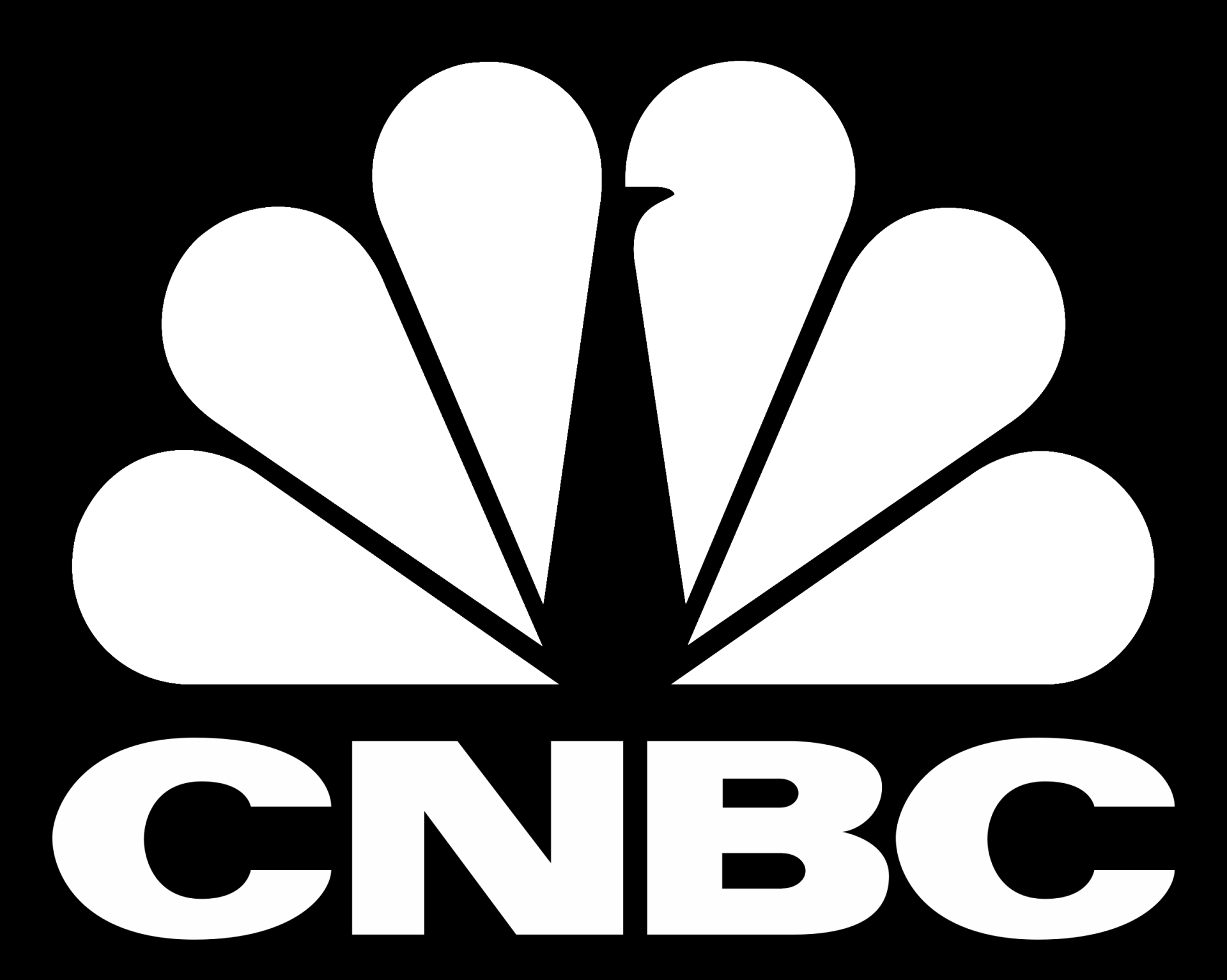 the cnbc logo is white on a black background