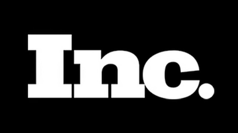 the inc. logo is white on a black background .