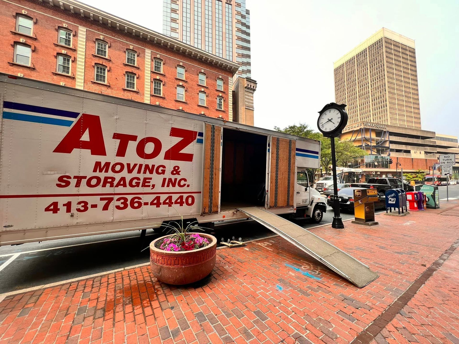 Moving and Storage Truck on Brick Sidewalk | West Springfield, MA | A to Z Moving & Storage