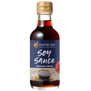 A bottle of mama san soy sauce