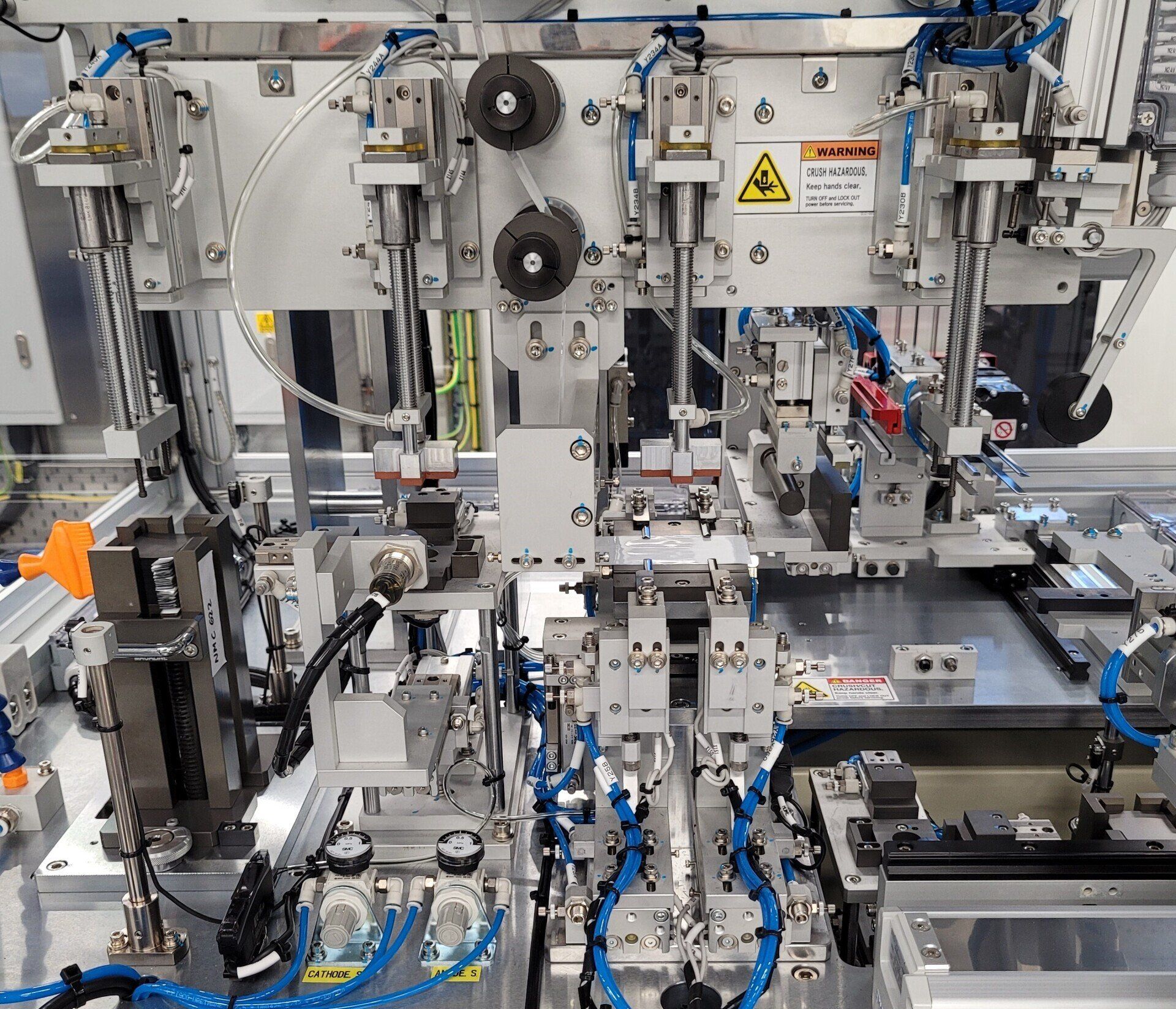 Picture of an electrode stacking machine for lithium ion pouch cells