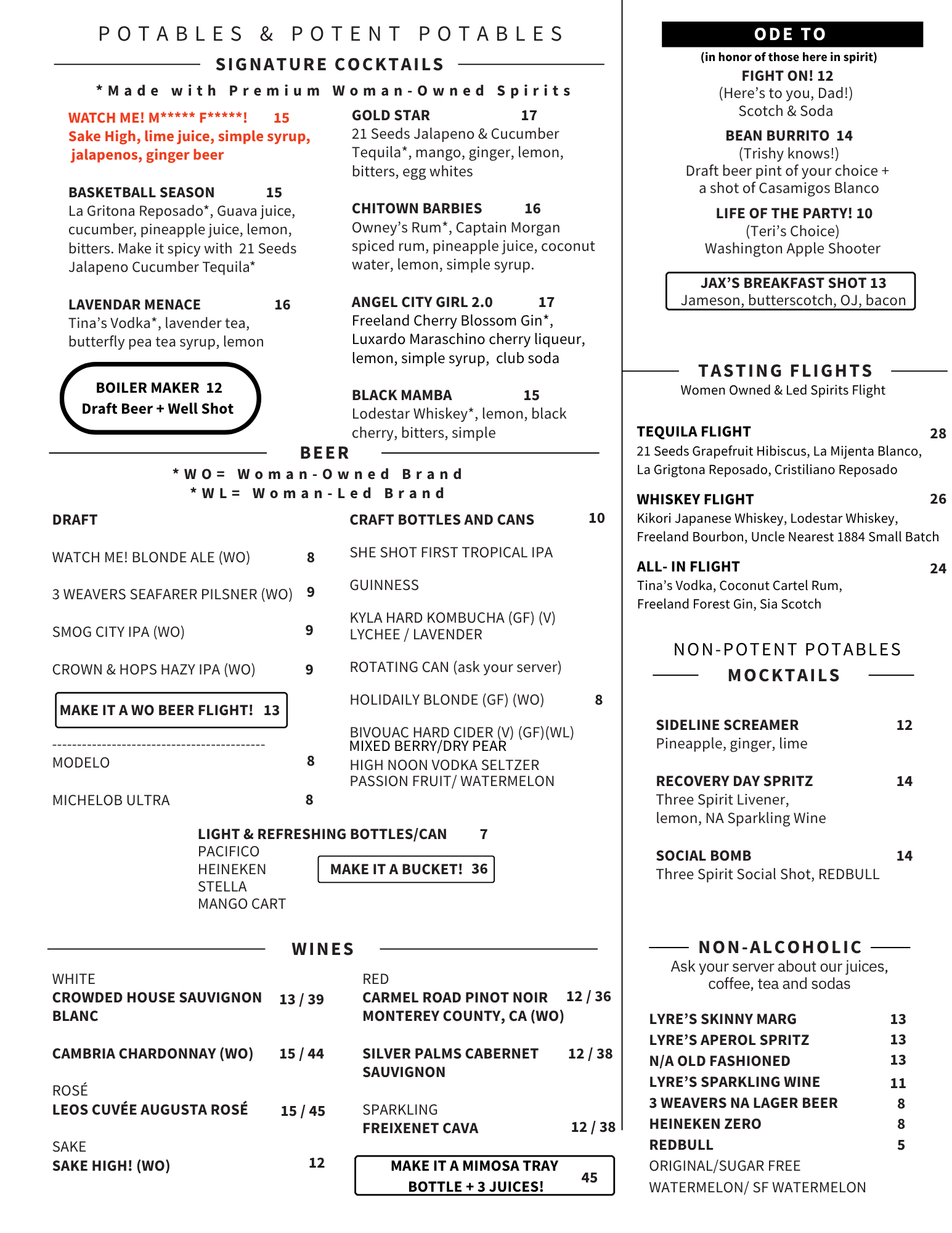 Watch Me! Drink Menu