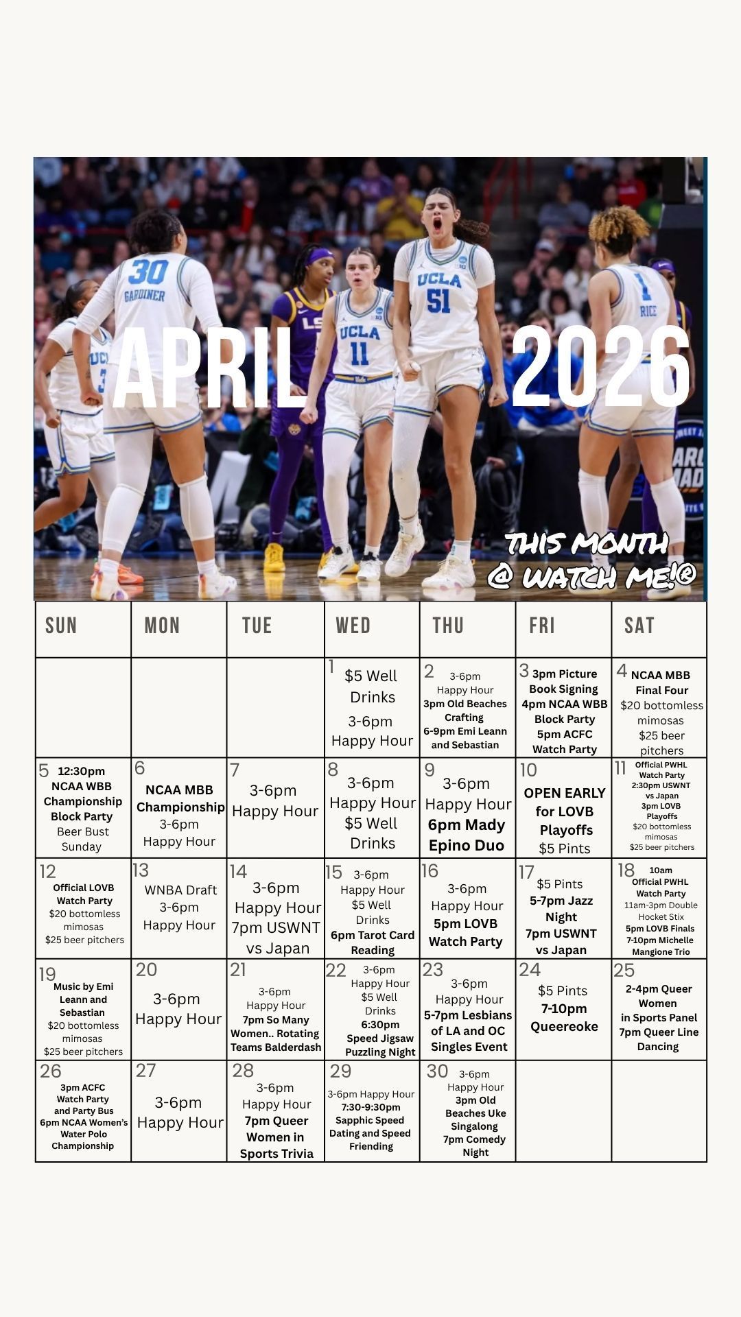 Watch Me! March 2025 Events Calendar