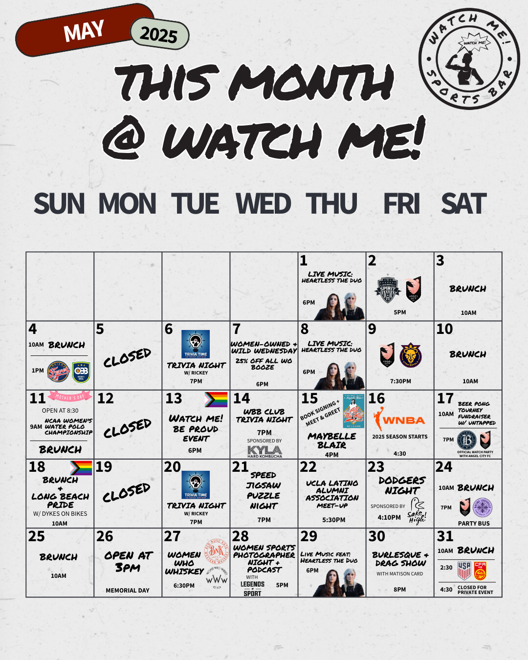 Watch Me! March 2025 Events Calendar